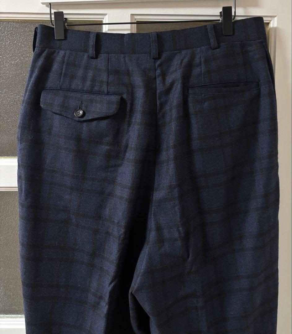 コムデギャルソンオム　ネイビー　チェック　ウールスラックス　Sサイズ