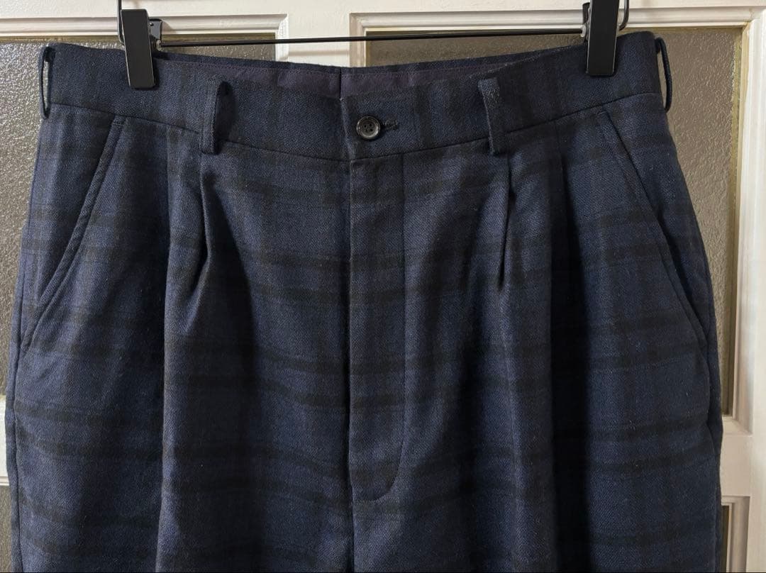 コムデギャルソンオム　ネイビー　チェック　ウールスラックス　Sサイズ