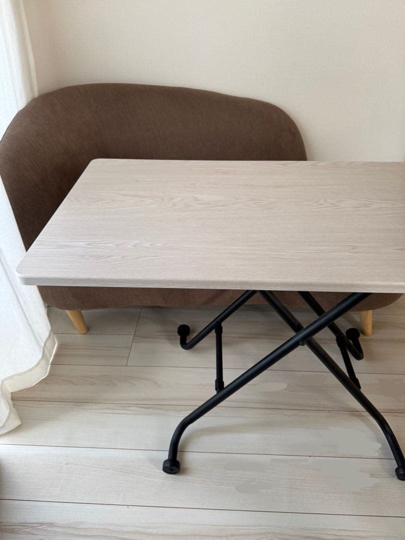 折りたたみテーブル 昇降式 ホワイトウォッシュ ライトブラウン 木目