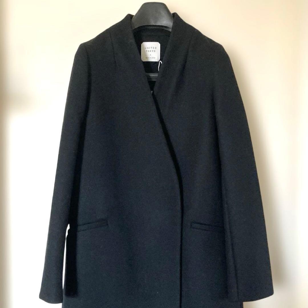 新品タグ付★UNITED TOKYO 黒ノーカラーコート　卒入園卒業式セレモニー