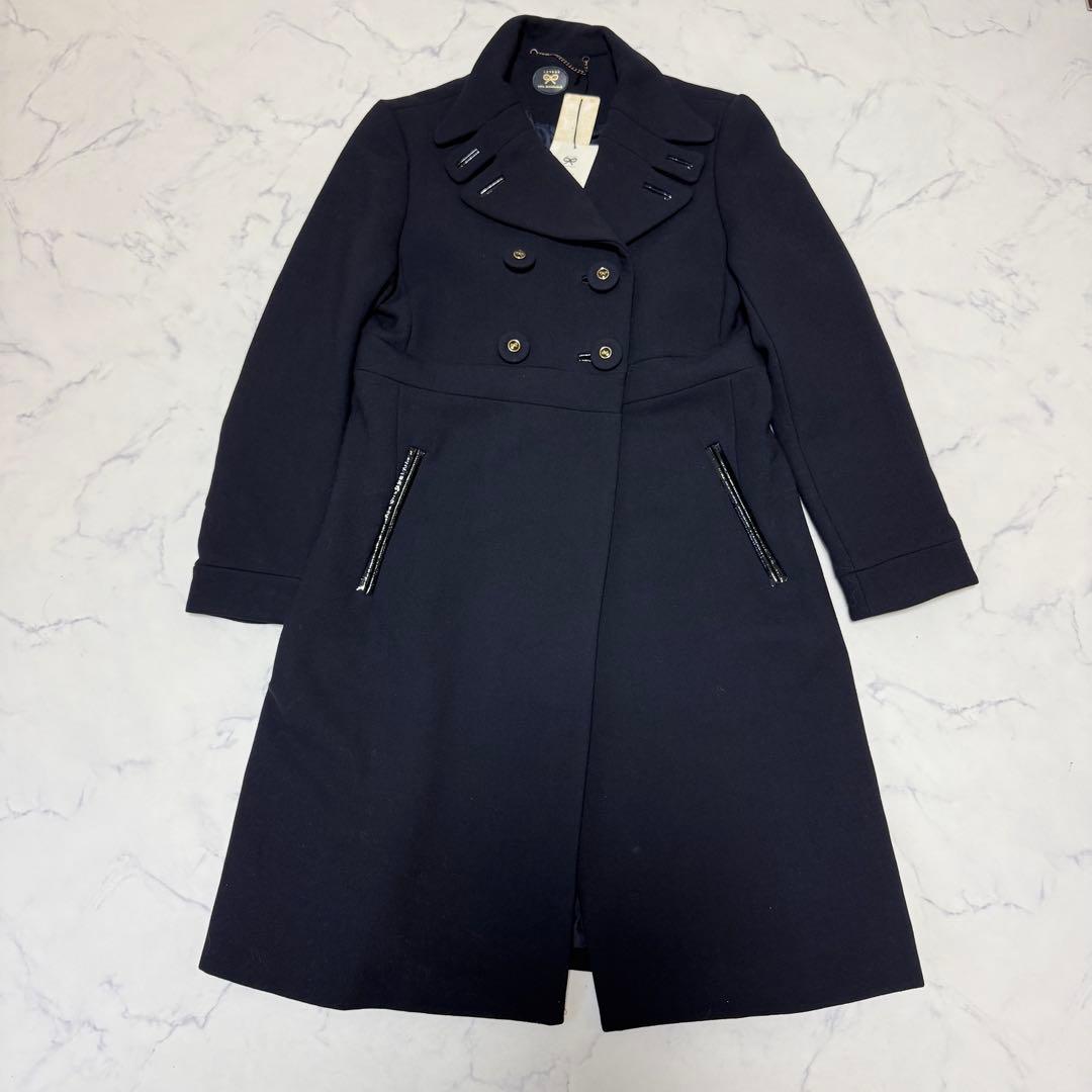 未使用タグ付き　ANYA HINDMARCH カウレザー　ロングコート　ネイビー