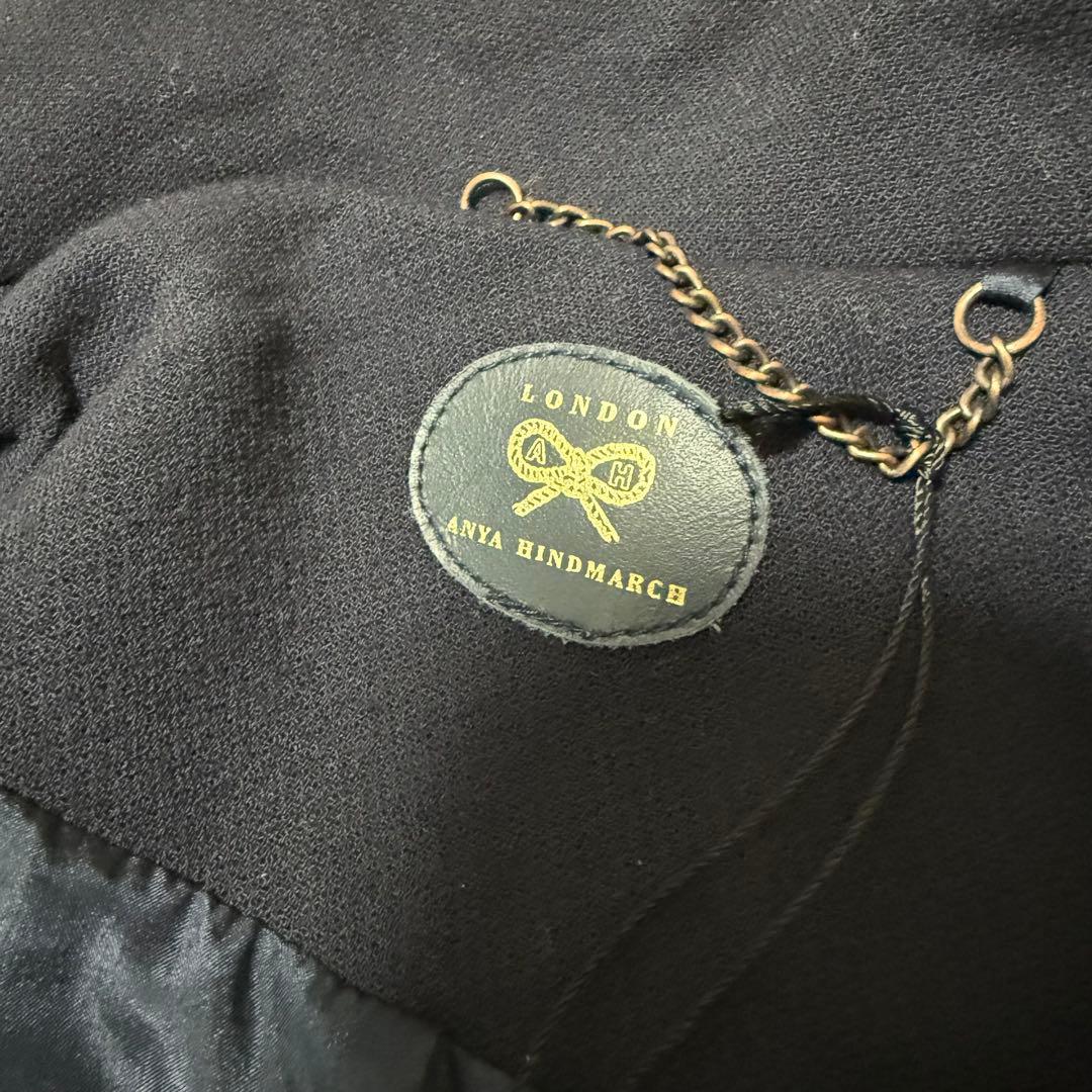 未使用タグ付き　ANYA HINDMARCH カウレザー　ロングコート　ネイビー