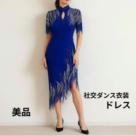 おまけワンピ付き 紫色 ビーズ装飾 社交ダンスドレス　ベリーダンス