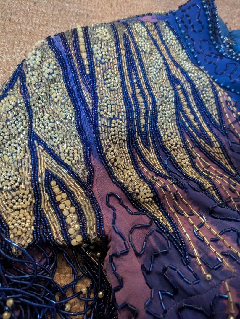 おまけワンピ付き 紫色 ビーズ装飾 社交ダンスドレス　ベリーダンス