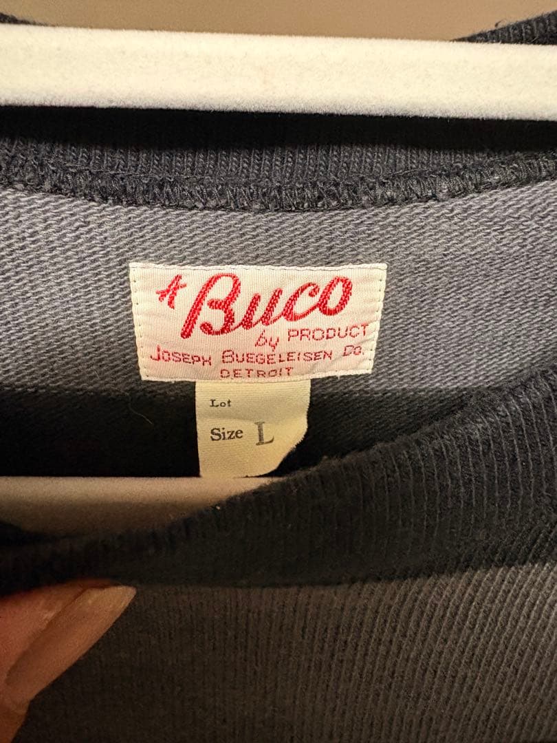 Buco グレーとブラックのストライプ長袖Tシャツ L