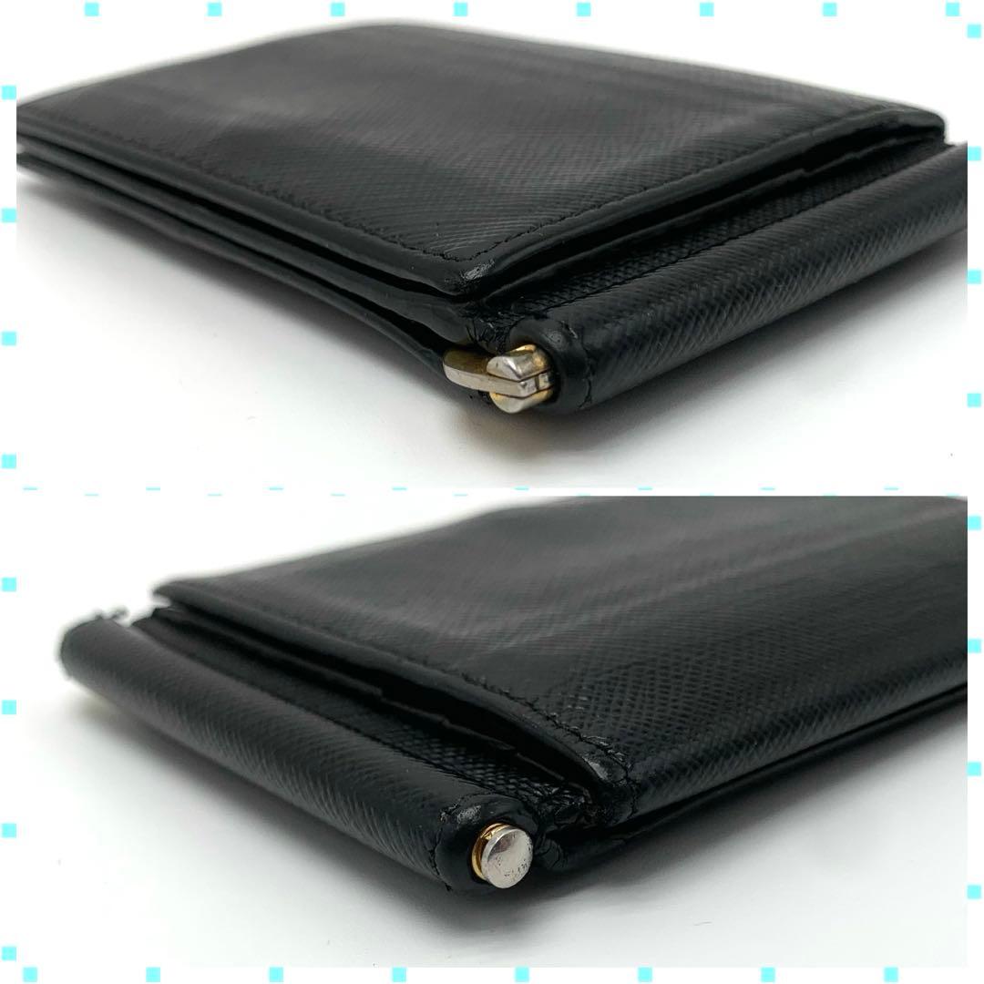 PRADA マネークリップ 札入れ 二つ折り サフィアーノレザー メタルロゴ 黒