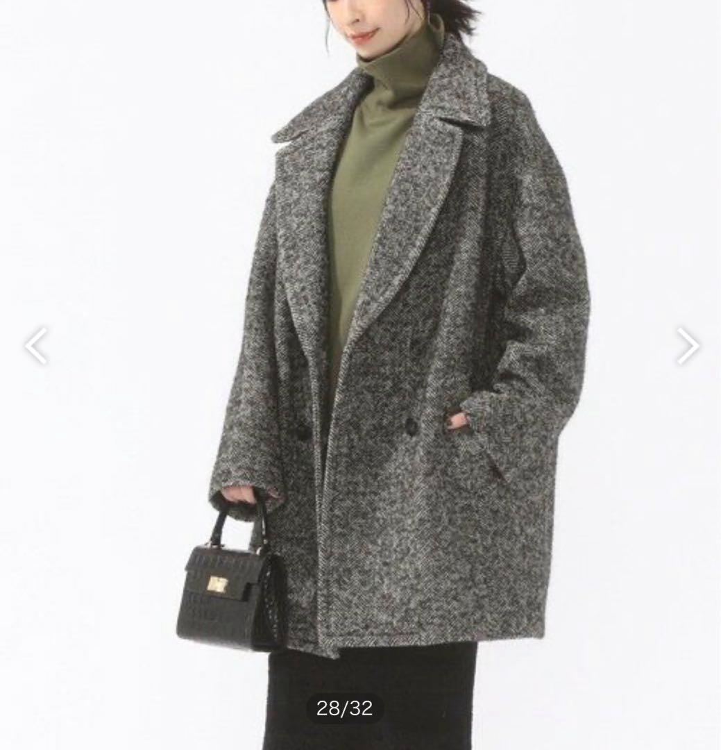 シップス☆ダブルブレストツイードコート ヘリンボーン コクーン ゆったり