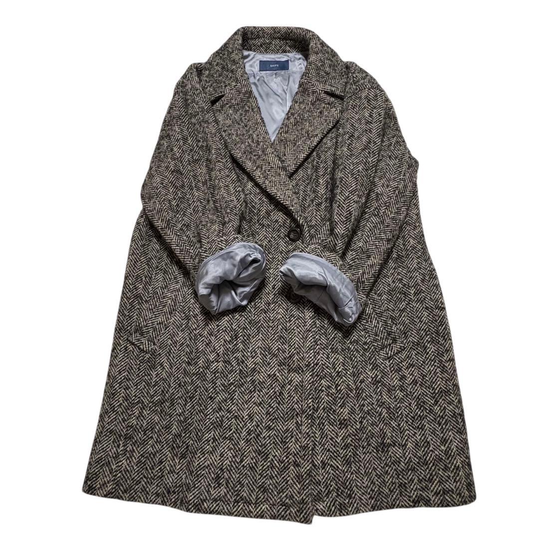 シップス☆ダブルブレストツイードコート ヘリンボーン コクーン ゆったり