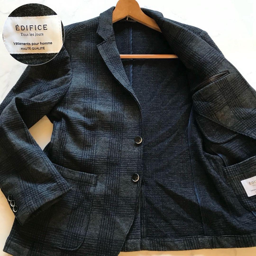 美品/XLサイズ✨エディフィス テーラードジャケット チェック 上質ウール LL