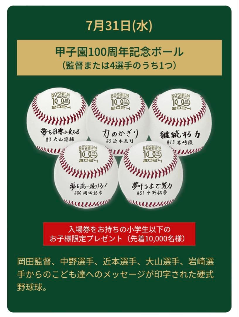【tadagenji36】甲子園100周年記念ボール（中野選手）#51