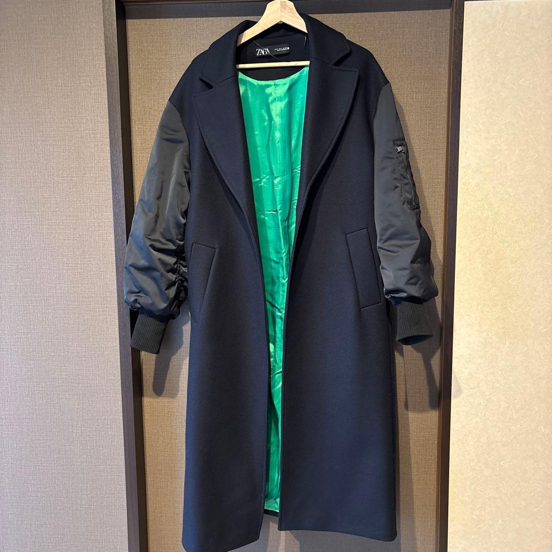 ZARA ダークネイビー ロングチェスターコート S