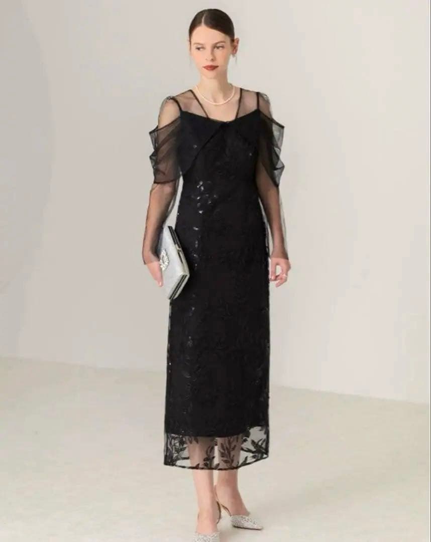 leja チュールロングスリーブリーフIラインワンピースドレス結婚式二次会成人式