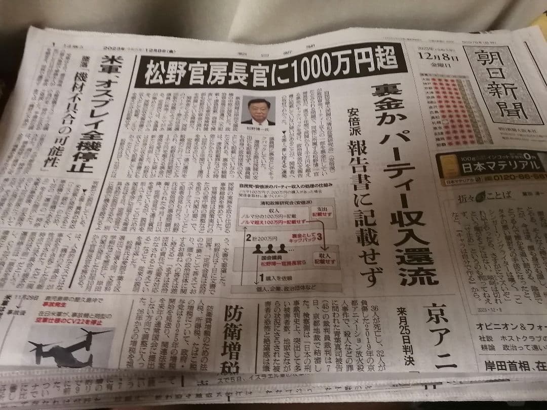 朝日新聞12月8日朝刊
