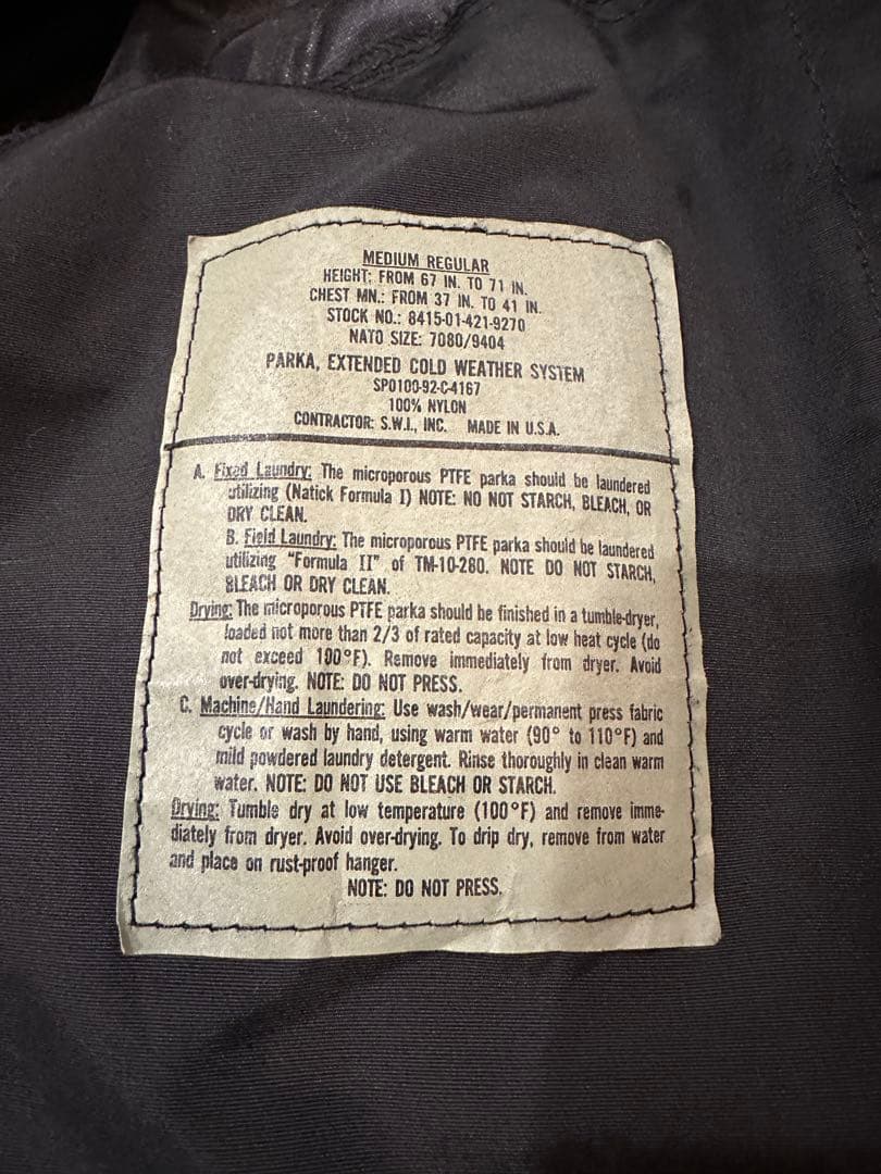 ジャケット・アウター US ECWCS GEN2 PARKA BLACK