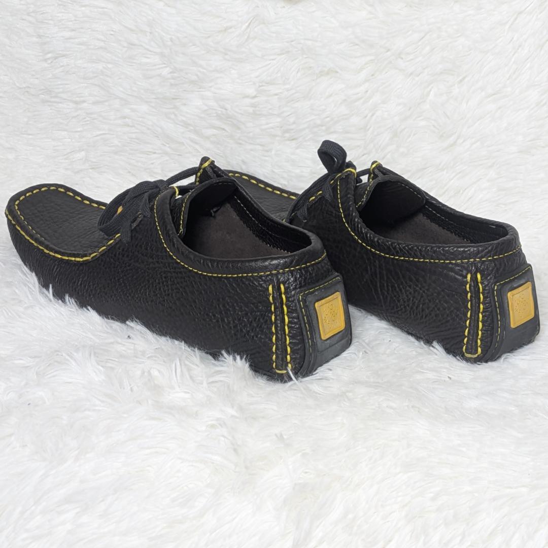 ルイヴィトン レザー ドライビングシューズ 7.5 黒×イエローステッチ メンズ