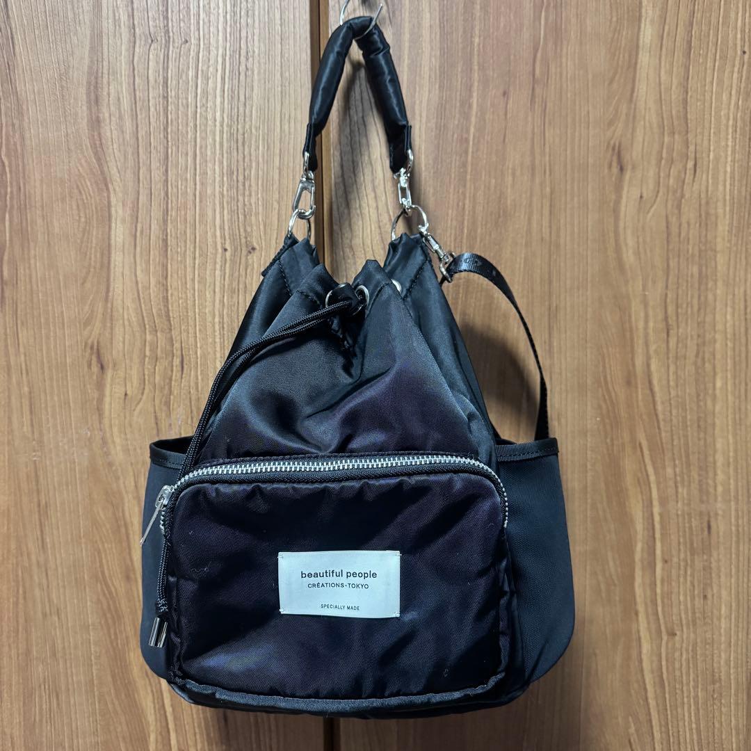 ハンドバッグ ビューティフルピープル beautiful people 巾着　黒