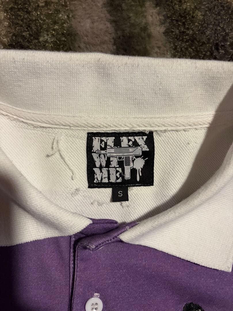 Flexwitme Fuckmylife 長袖ポロシャツ　紫白ストライプ