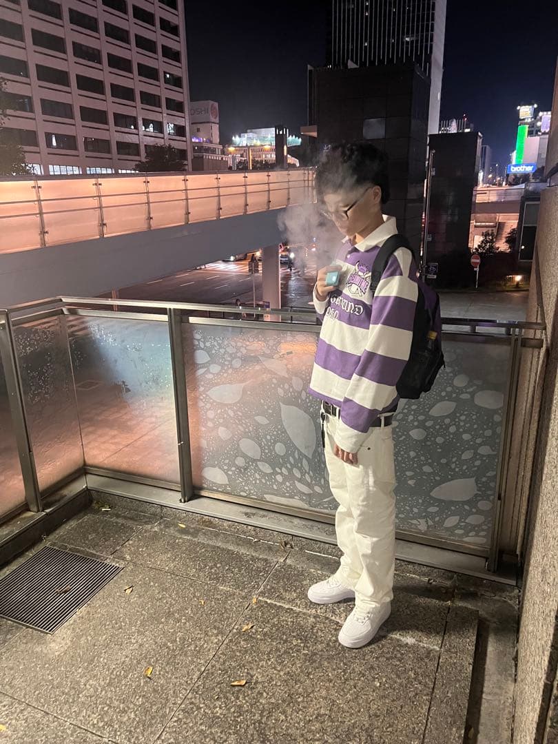 Flexwitme Fuckmylife 長袖ポロシャツ　紫白ストライプ