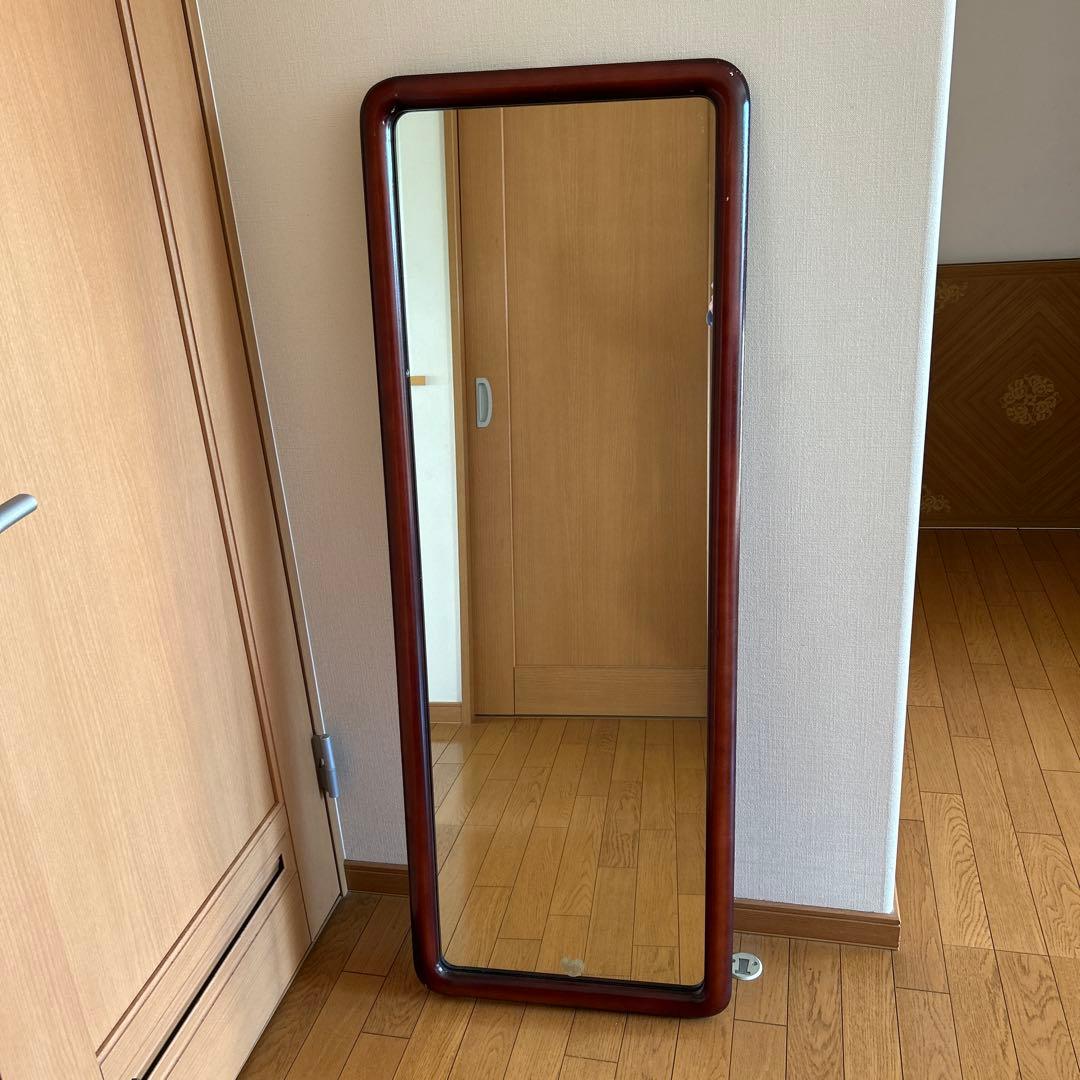昭和レトロ！ヴィンテージ！　姿見鏡　木製フレーム　日本製　壁掛け金具付き　古道具
