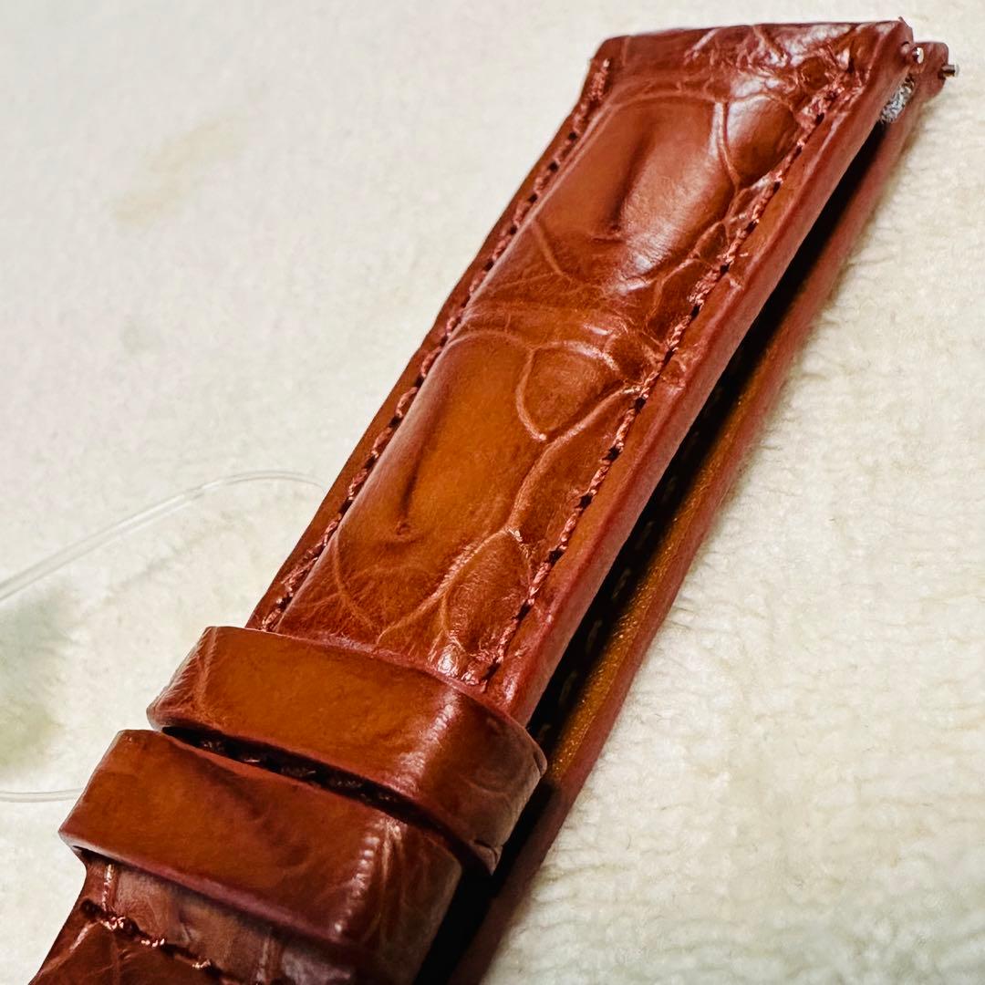 3039#20mm-18mmコニャック★本物クロコダイル腕時計用ベルト★スイス製