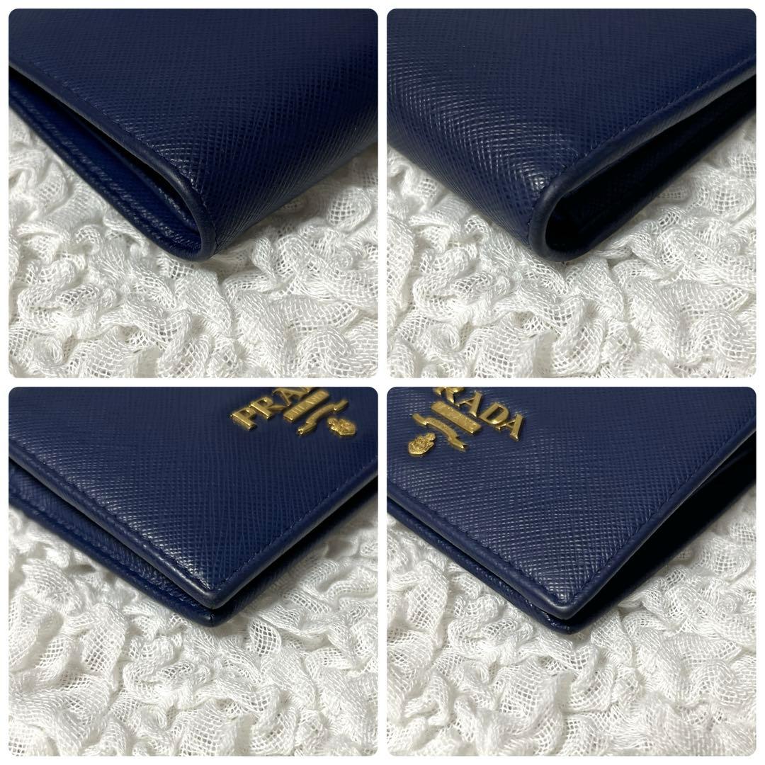 未使用級✨PRADA ネイビー 二つ折り財布　サフィアーノレザー　コンパクト
