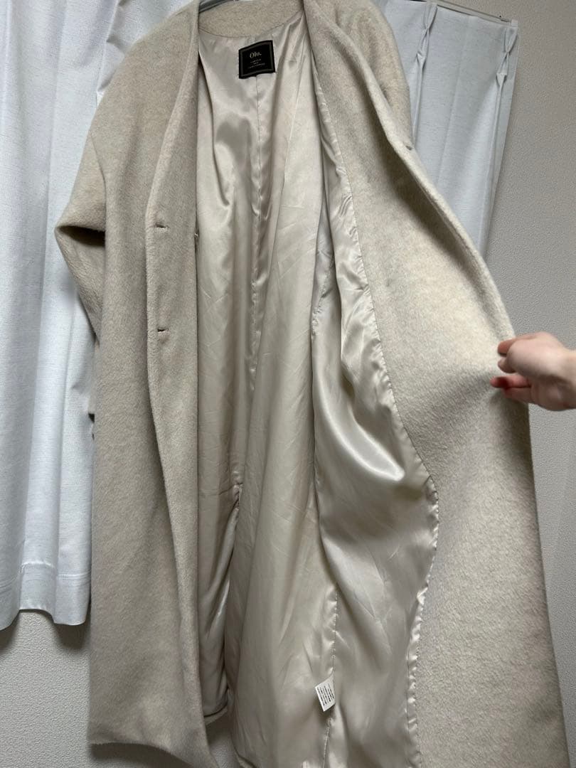 Rii×Olu. ノーカラーシャギーロングコート アイボリー