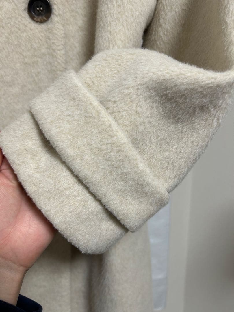 Rii×Olu. ノーカラーシャギーロングコート アイボリー