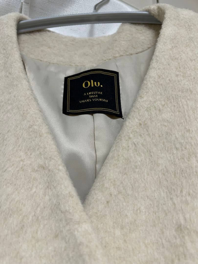 Rii×Olu. ノーカラーシャギーロングコート アイボリー