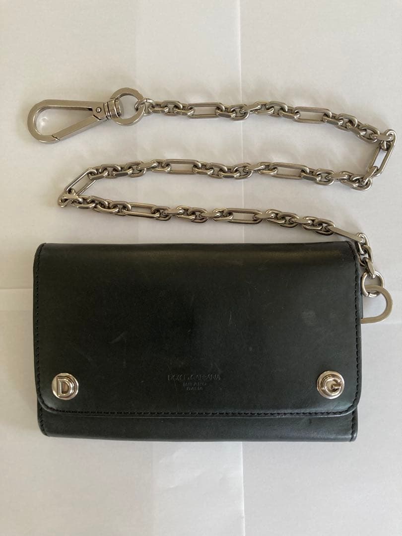 DOLCE & GABBANA ブラックレザー ウォレットチェーン