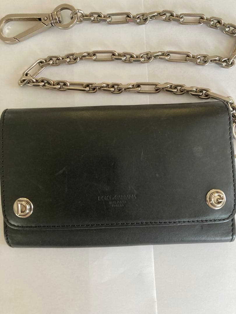 DOLCE & GABBANA ブラックレザー ウォレットチェーン