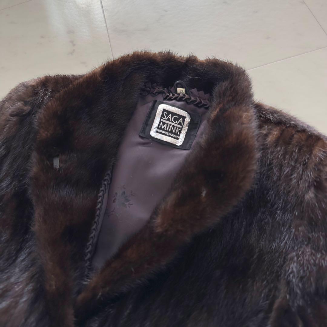SAGA MINK サガミンク 毛皮コート XLサイズ 銀サガ ショールカラー