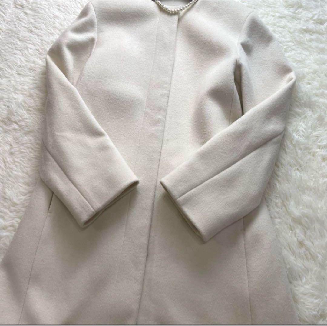 さくこあ様セルフォード ロングコート ノーカラーコート 白 ホワイト 38 秋冬