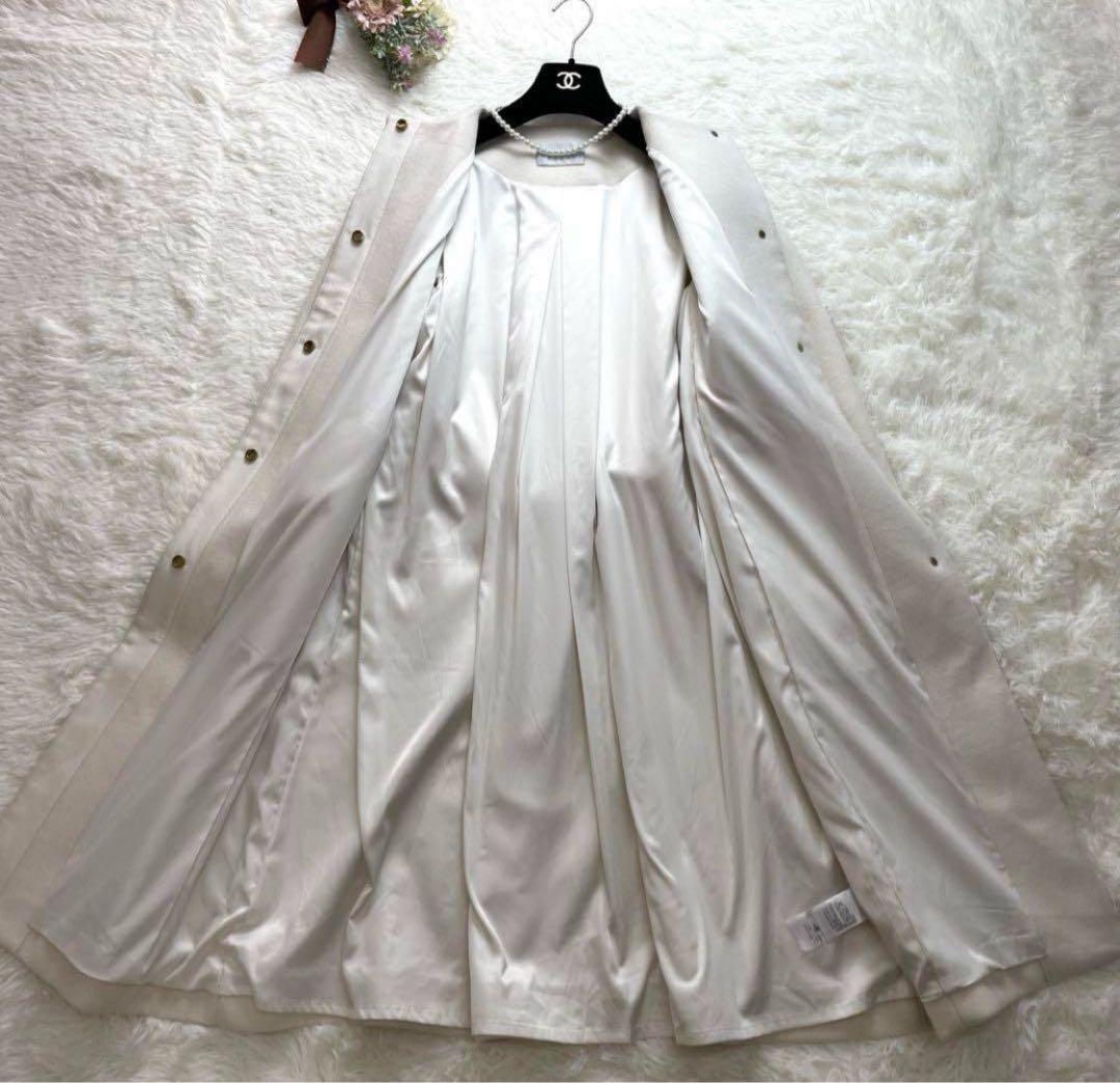 さくこあ様セルフォード ロングコート ノーカラーコート 白 ホワイト 38 秋冬