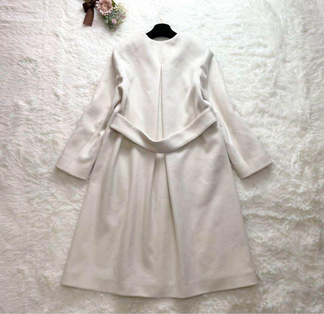 さくこあ様セルフォード ロングコート ノーカラーコート 白 ホワイト 38 秋冬