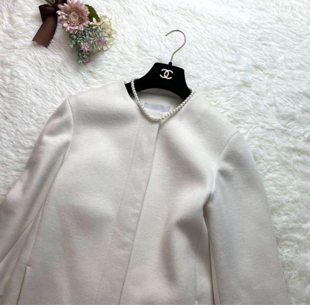 さくこあ様セルフォード ロングコート ノーカラーコート 白 ホワイト 38 秋冬