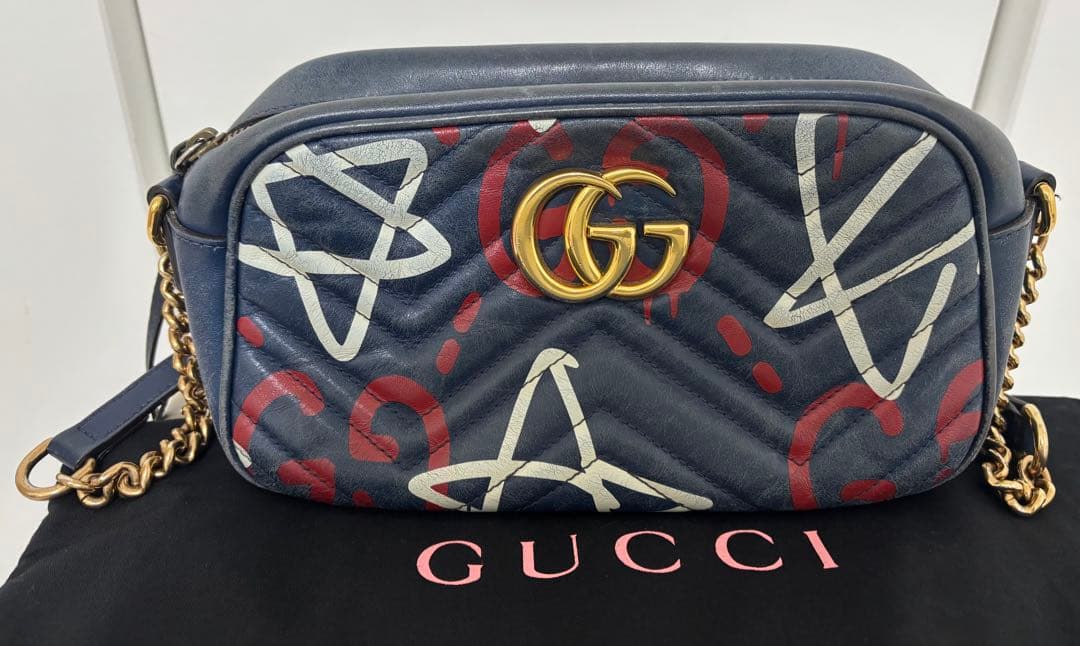 GUCCIグッチ GGマーモント ゴーストチェーン ショルダーバッグレザーバッグ
