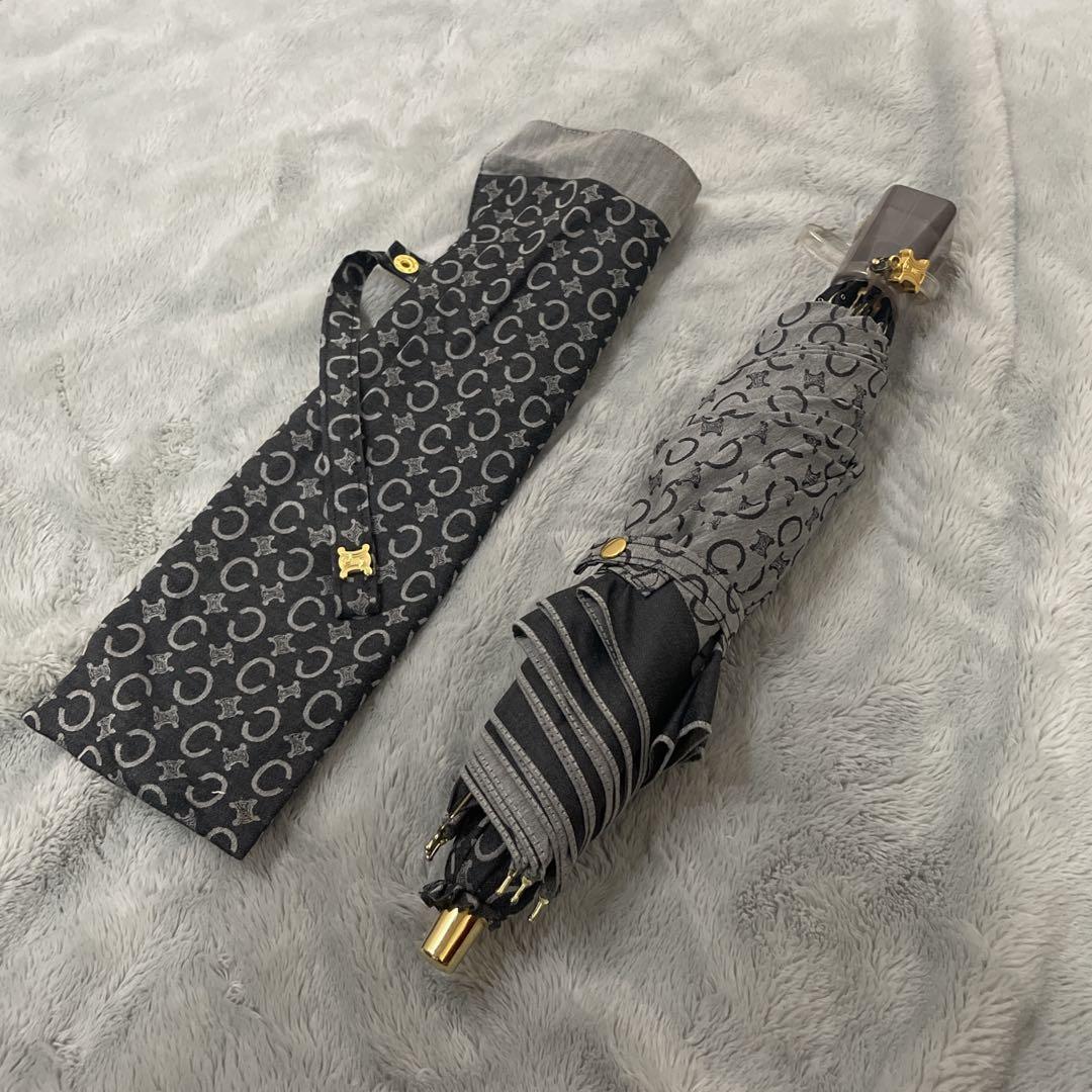 CELINE セリーヌ 折りたたみ傘 グレー UVカット 晴雨兼用