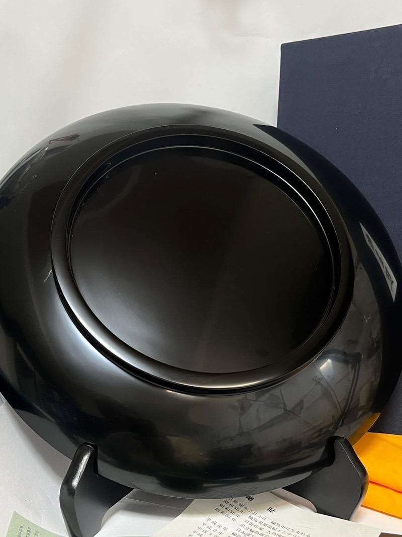 【未使用新品】輪島塗 沈金 飾皿 日ノ出鶴　伝統工芸士 沈金 友田裕次作