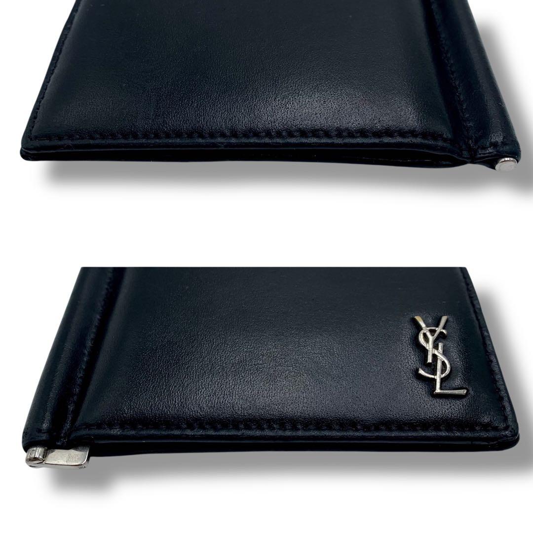美品✨イヴサンローラン マネークリップ カサンドラ 二つ折り レザー ブラック
