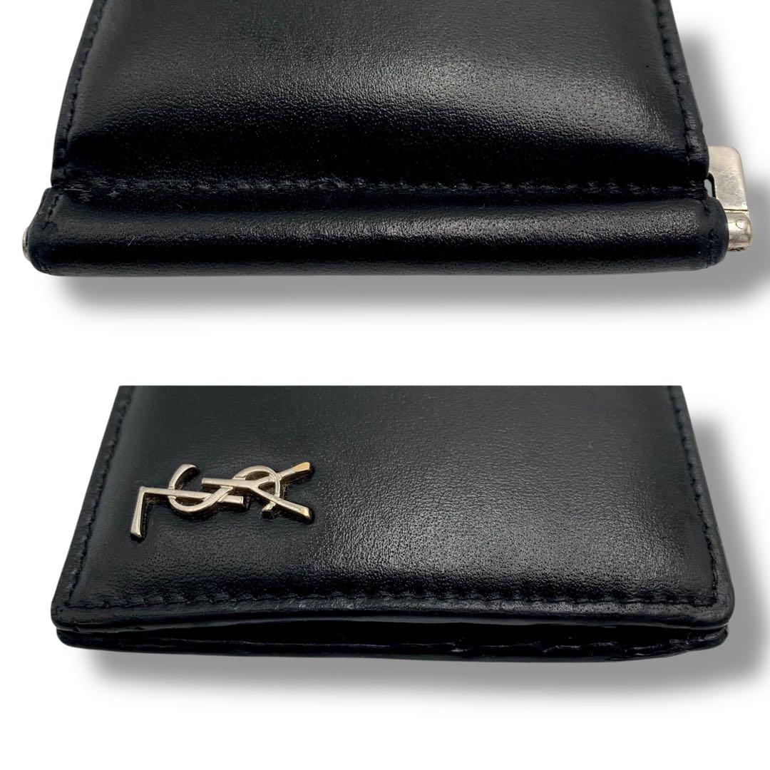 美品✨イヴサンローラン マネークリップ カサンドラ 二つ折り レザー ブラック