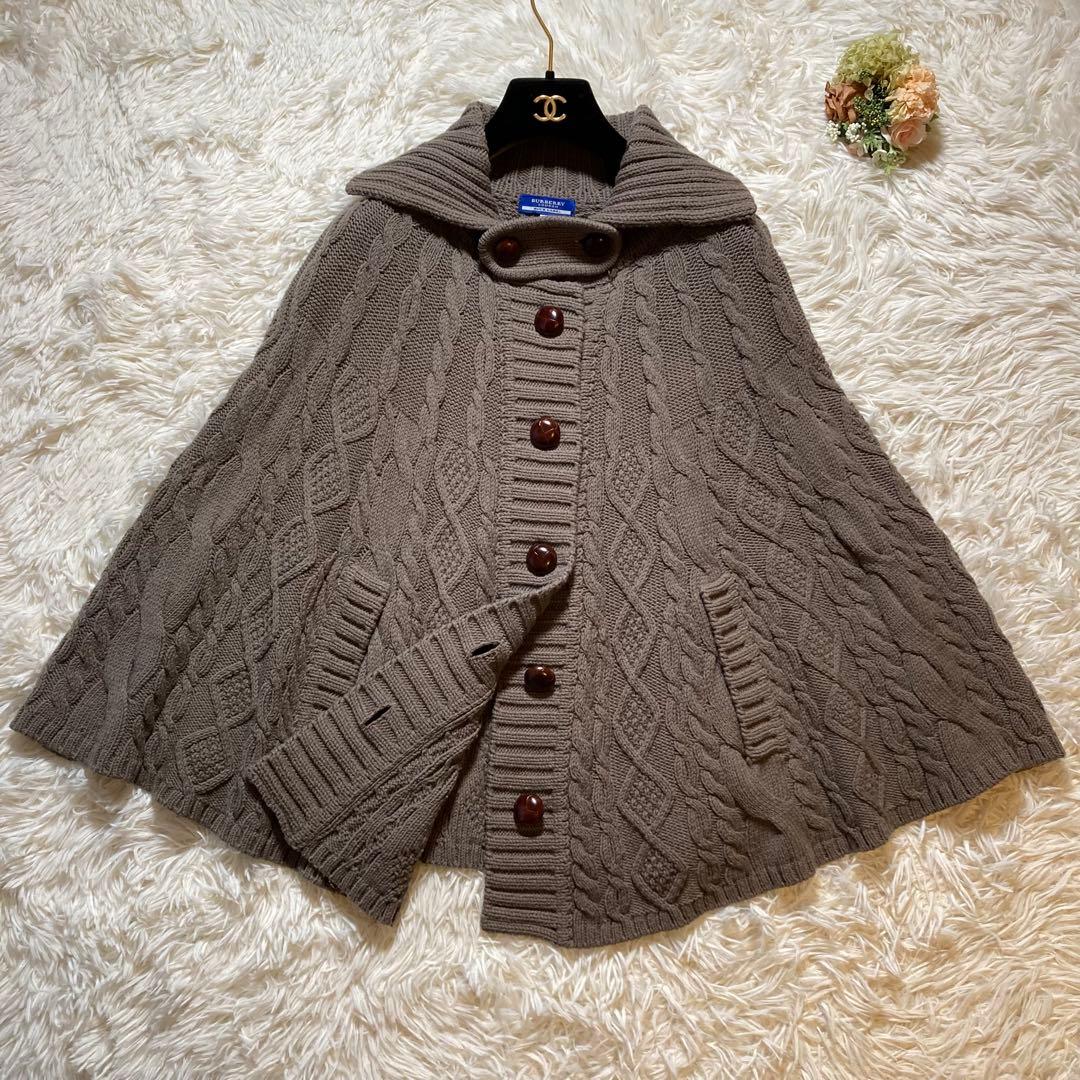 極美品 バーバリーブルーレーベル ケーブル ニット ポンチョ