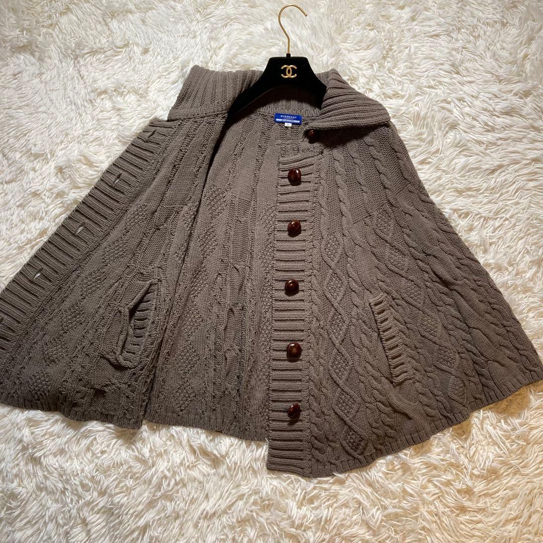 極美品 バーバリーブルーレーベル ケーブル ニット ポンチョ