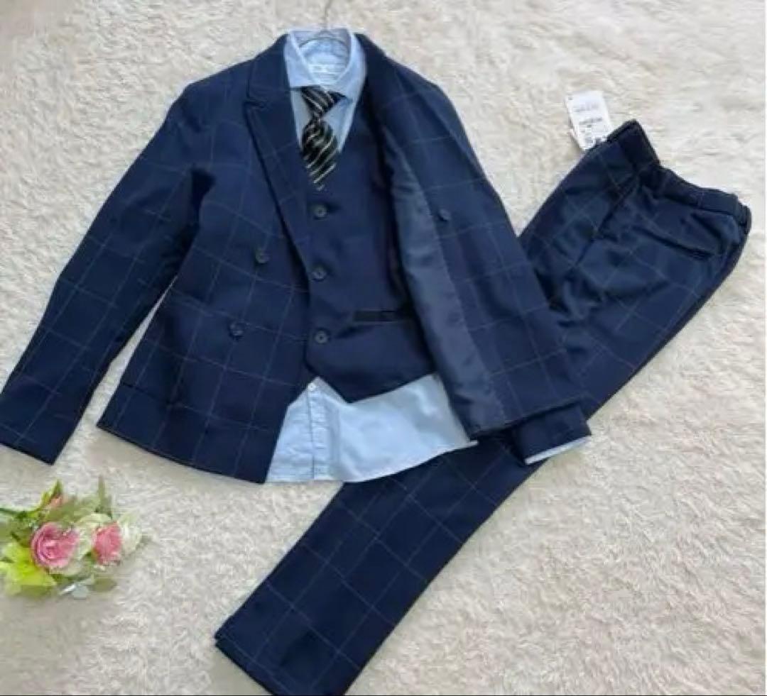 美品✨ZARA 152卒業式フォーマルスーツ　5点ネイビー