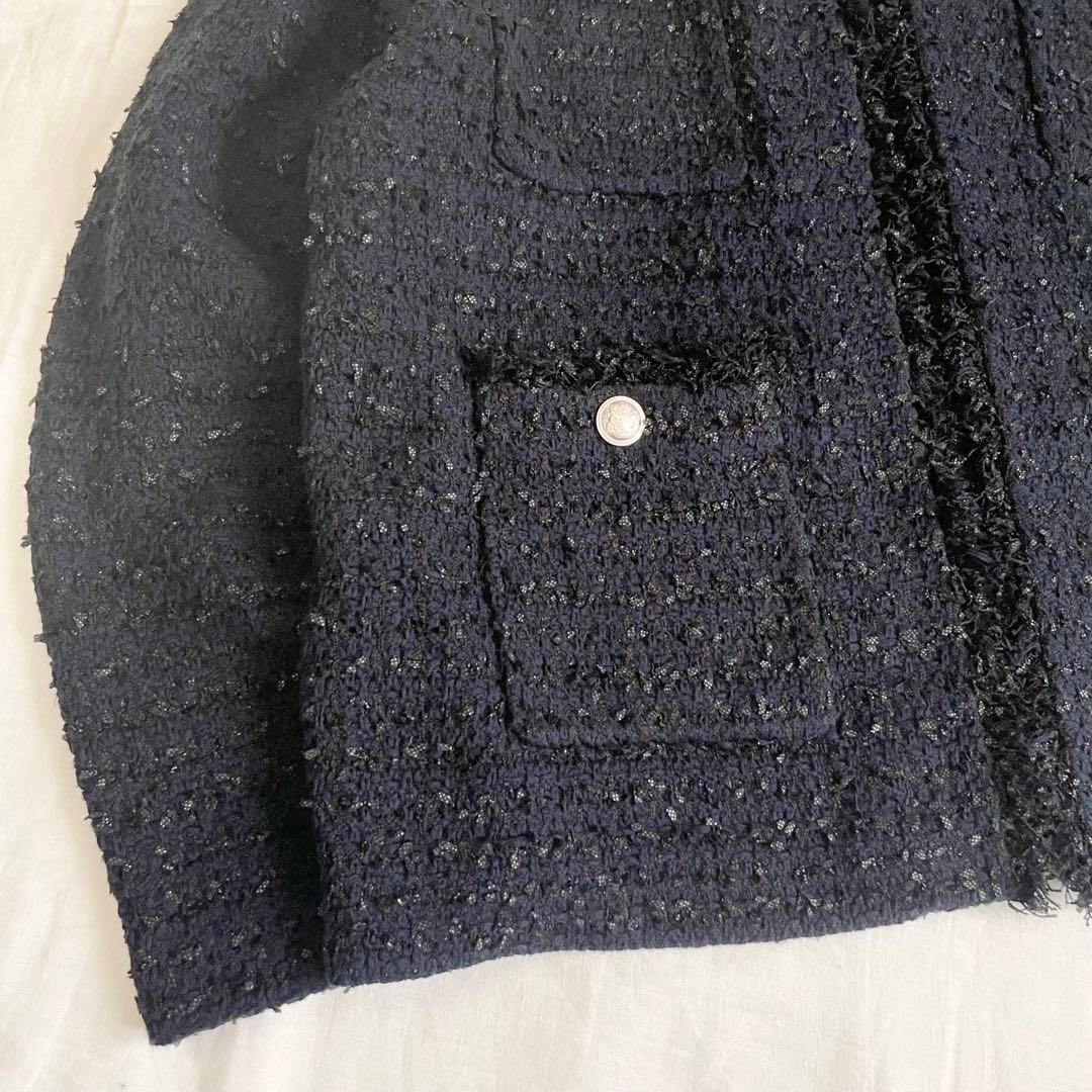 【美品】シップス　23AW ニット ツイード カーディガン　ネイビー 銀ボタン