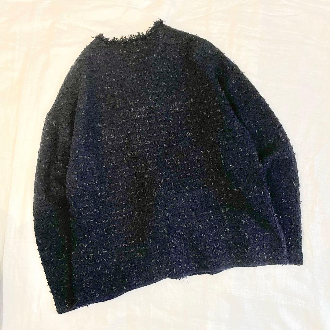 【美品】シップス　23AW ニット ツイード カーディガン　ネイビー 銀ボタン