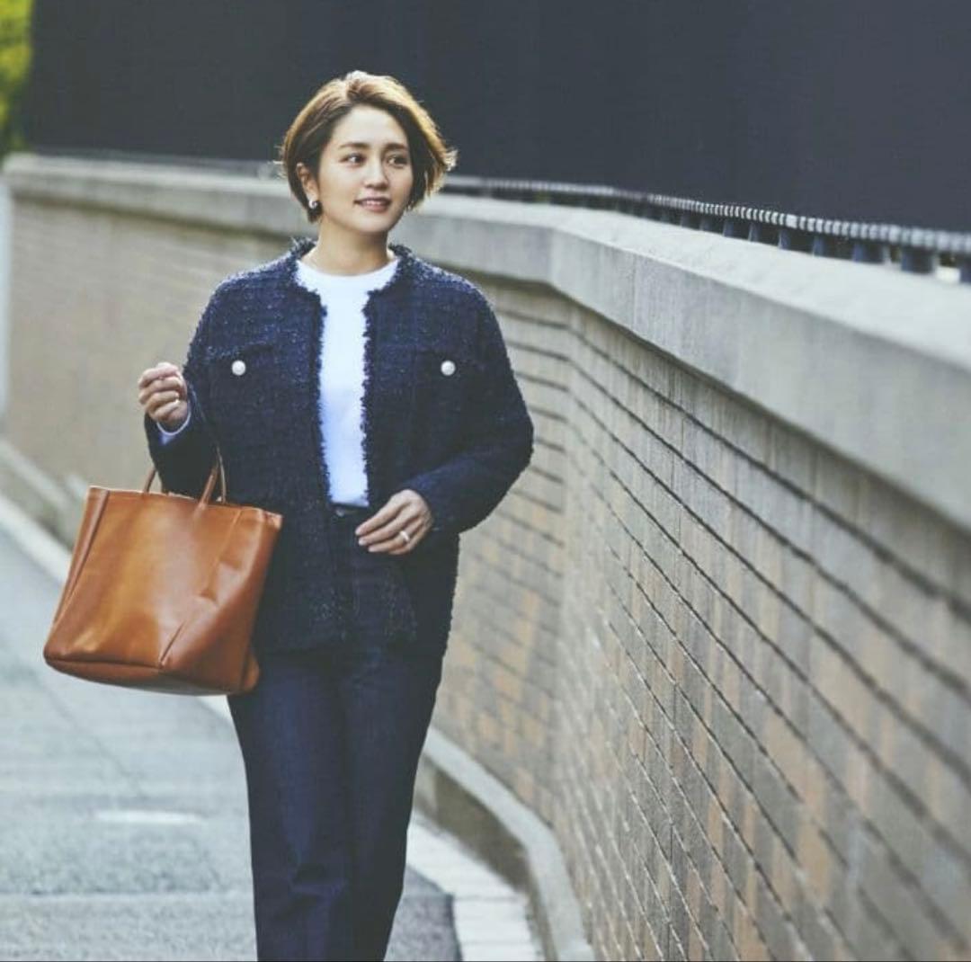 【美品】シップス　23AW ニット ツイード カーディガン　ネイビー 銀ボタン