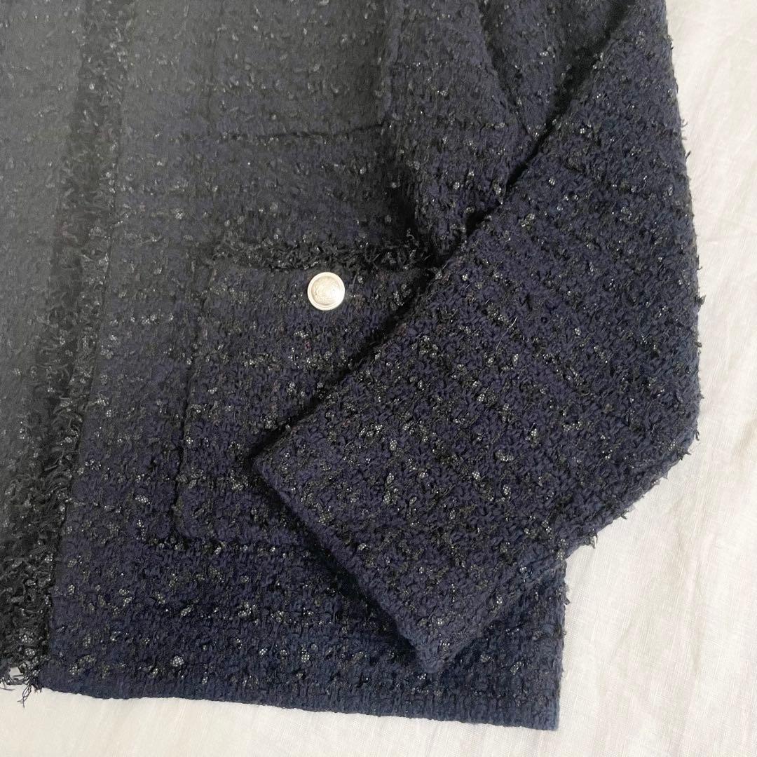 【美品】シップス　23AW ニット ツイード カーディガン　ネイビー 銀ボタン