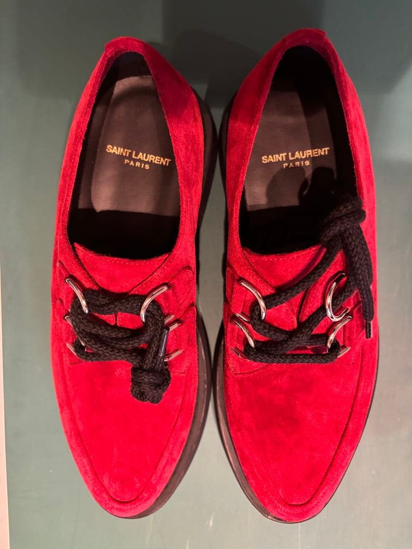 【新品未使用】大特価SAINT LAURENT レッド スエード シューズ
