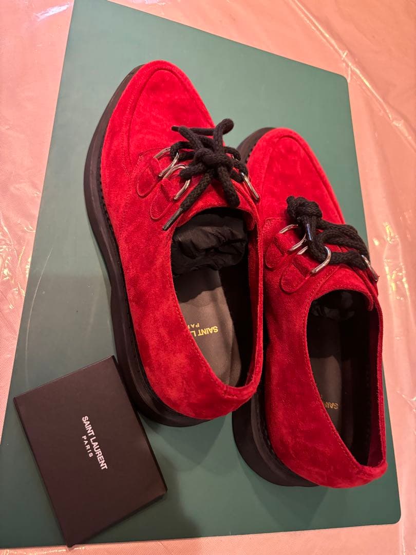 【新品未使用】大特価SAINT LAURENT レッド スエード シューズ