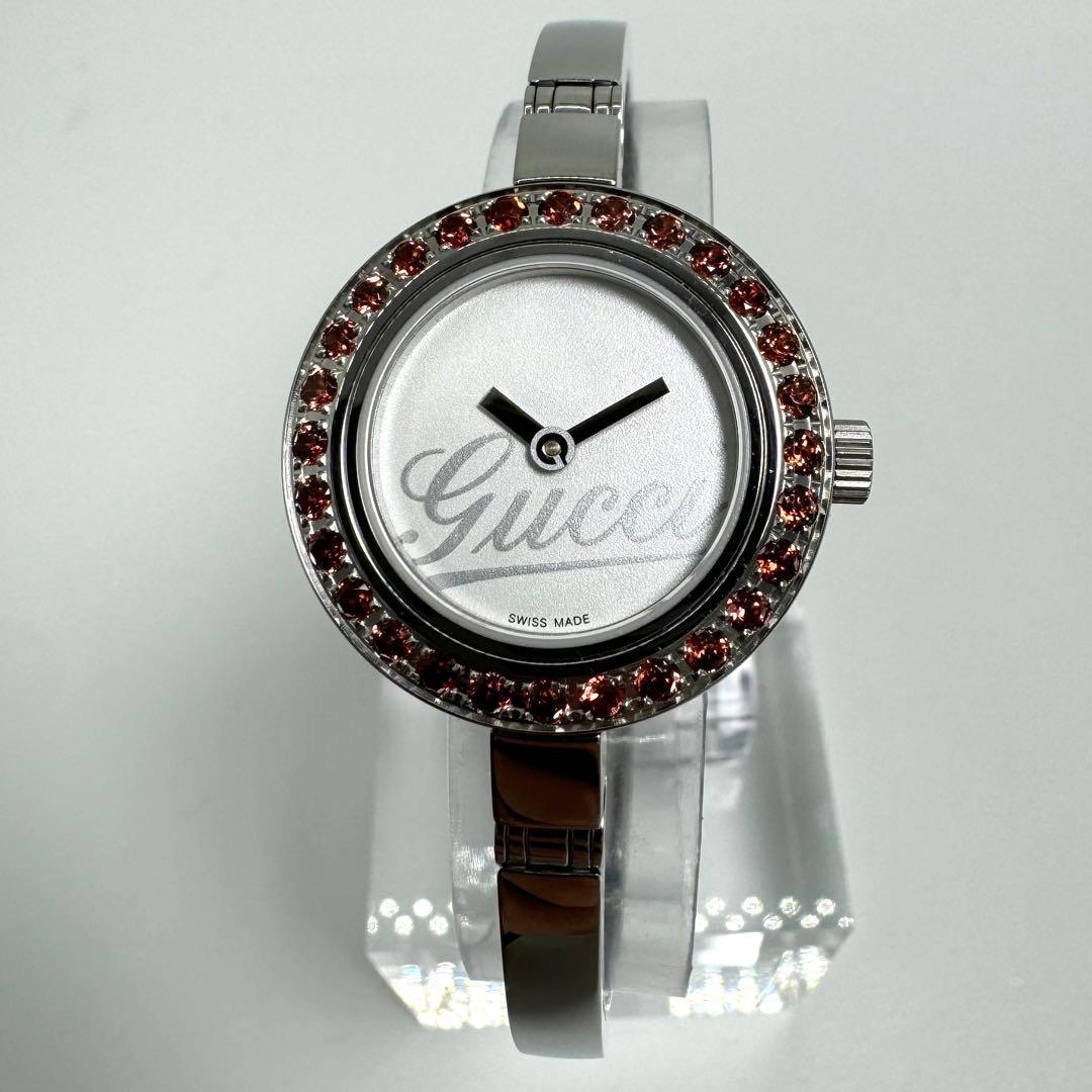 【稼動】 美品 GUCCI グッチ 105 ガーネット バングルウォッチ 腕時計